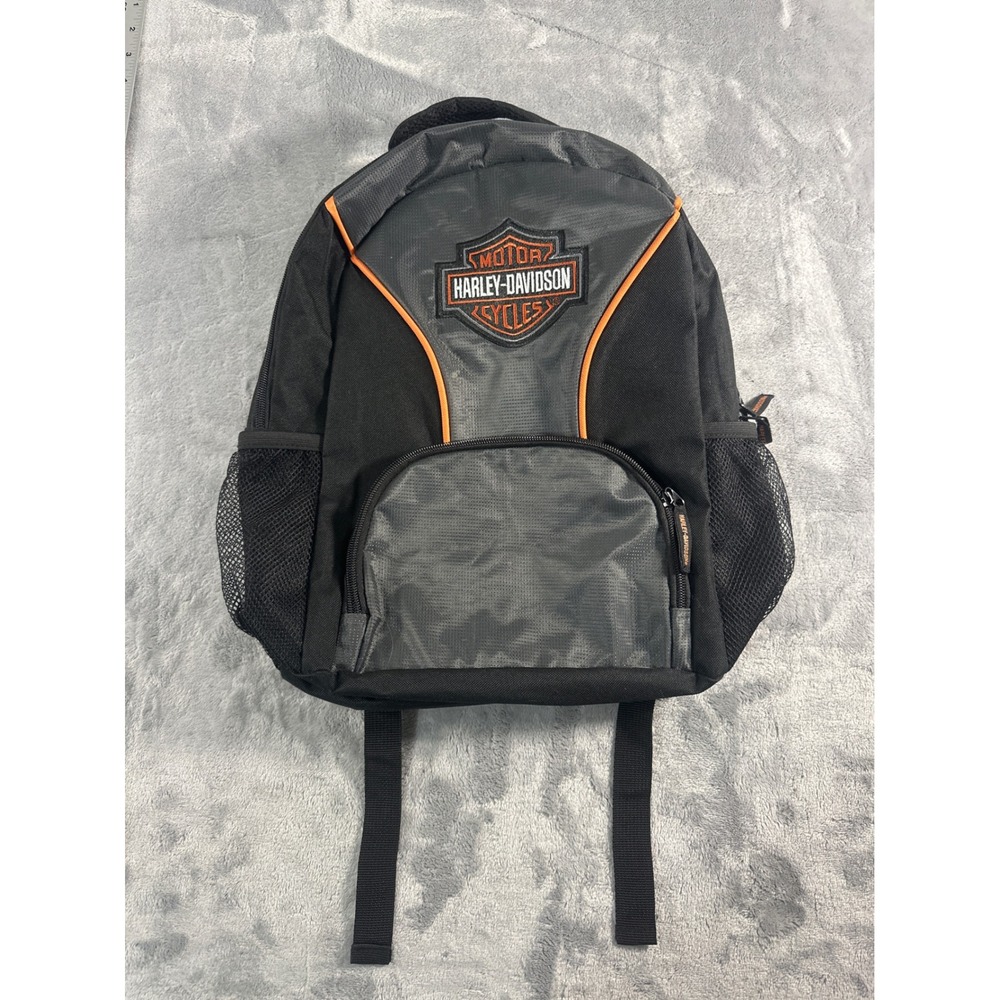 Harley-Davidson Black Grey Orange Bar & Shield Logo Padded Backpack Bag